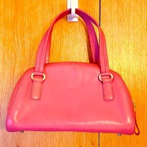 Monsac Original vintage pink 2 handle zip footed leather mini satchel bag EUC